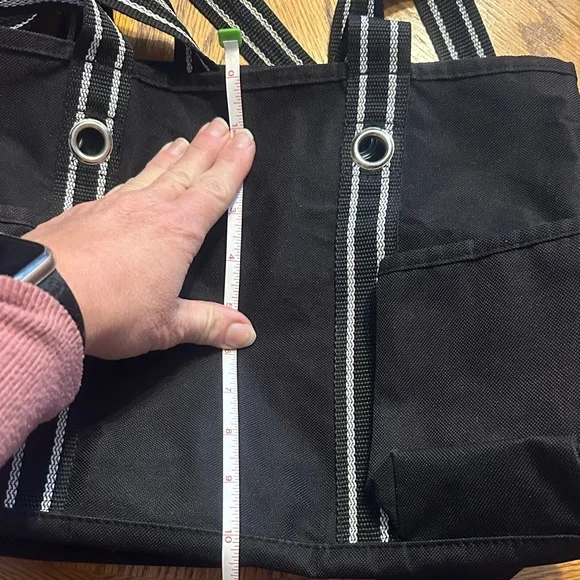 Thirty-One Black Tote with Striped Handles - Picture 10 of 10